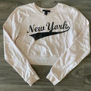 Forever 21 Cropped Pink Graphic Sweatshirt (M)